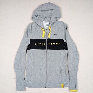 Vintage Nike FitDry Livestrong Full Zip Hoodie Grey Youth Size Large 12-14